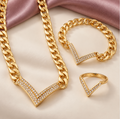 Ensemble Diamond Collier + Bague+Bracelet 2027 - طقم دايموند بلون ذهبي — عقد، سوار وخاتم