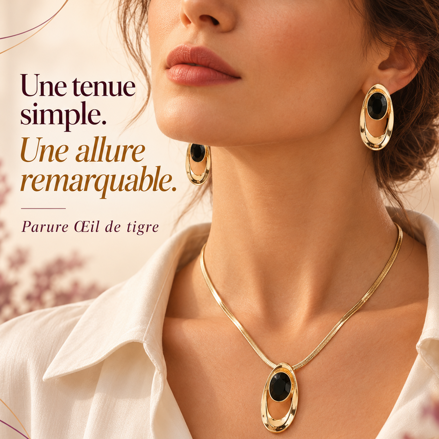 Parure Œil de tigre — Collier & boucles d’oreilles