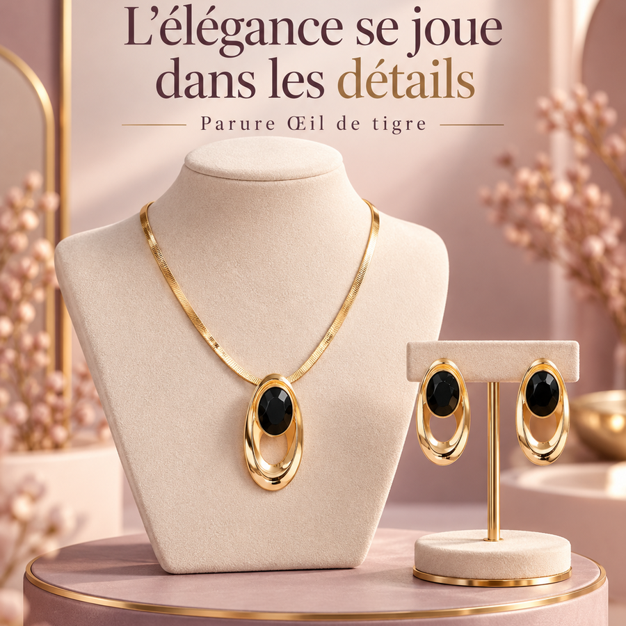 Parure Œil de tigre — Collier & boucles d’oreilles