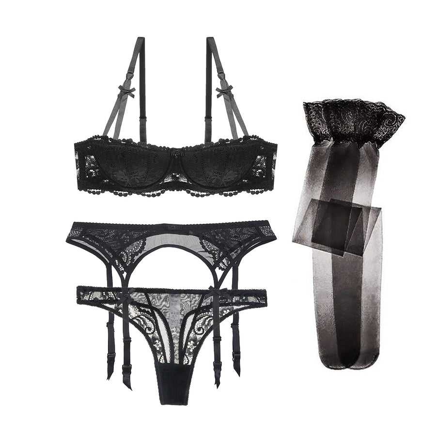 Ensembles VIP demi tasse en  broderie / 4pièces  - Carla
