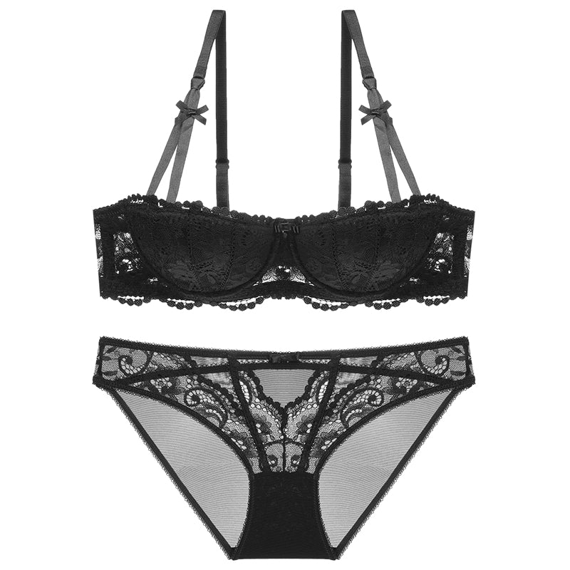 Ensembles de soutien-gorge en dentelle noire demi-tasse  -Ella